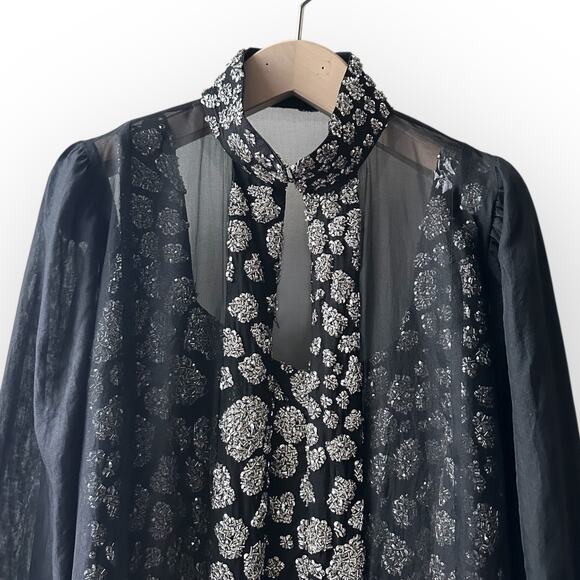 Vintage 1980s Beaded Silk Evening Dress and Organza Coat Outfit Size XXL Black - Picture 3 of 16